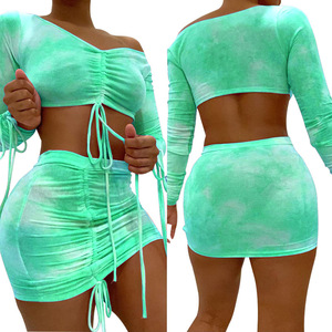 Sexy Set Due Pezzi Crop Top e Gonna di Corrispondenza Set di Club di Estate Di <span class=keywords><strong>Compleanno</strong></span> <span class=keywords><strong>Abiti</strong></span> <span class=keywords><strong>per</strong></span> le Donne Fuori Dalla Spalla Mini Breve 2 pezzi Set - Product Image 3