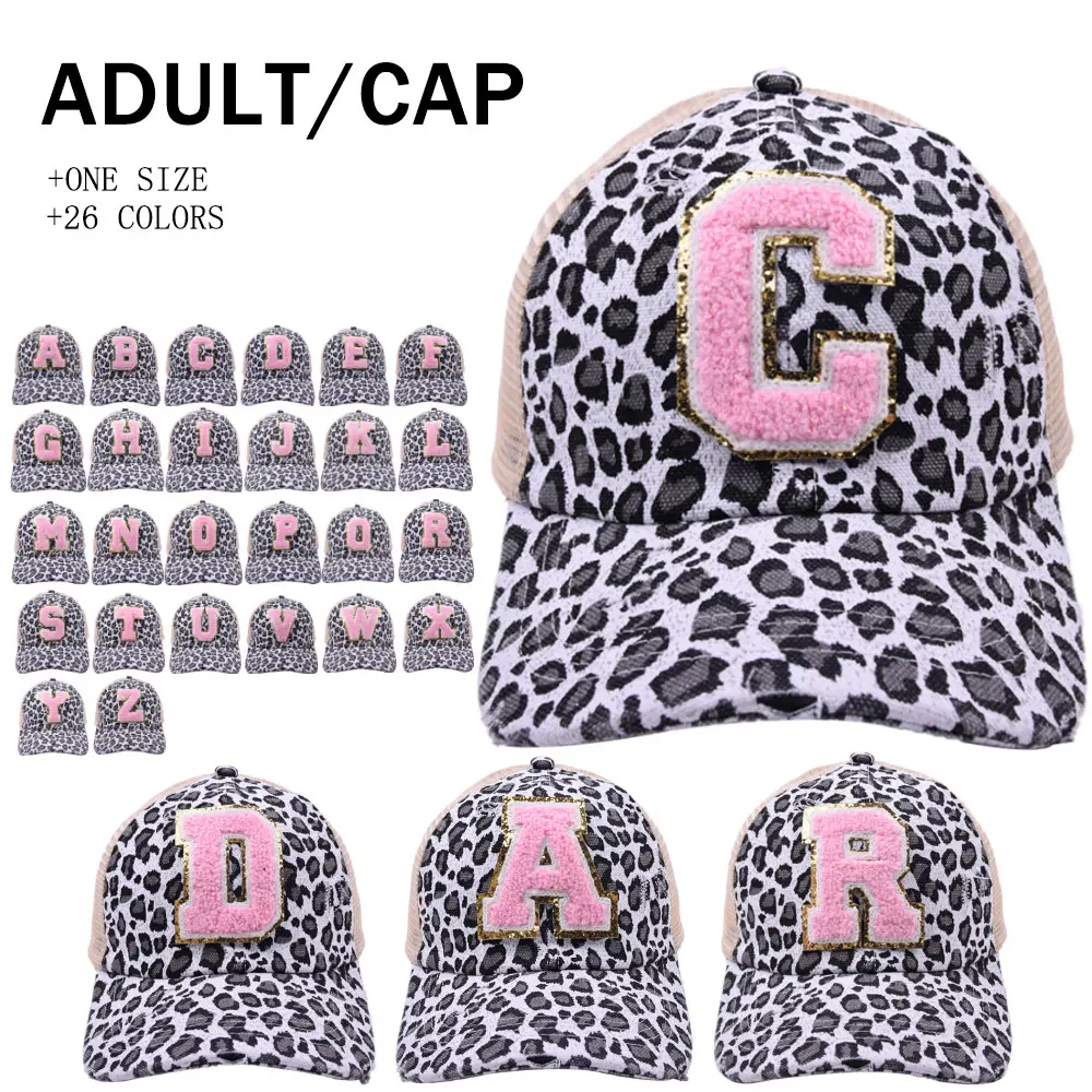 Bán Buôn 2022 Mùa Hè Có Thể Điều Chỉnh Màu Hồng Embroid 26 Bảng Chữ Cái Cao Ponytail Sport Caps Cotton Lưới Letter Leopard In Mũ Bóng Chày