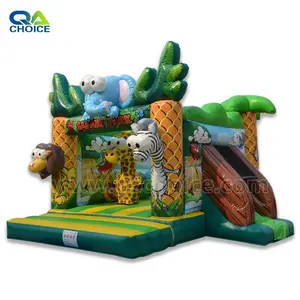 Commercial inflatable bounce house slide safari animals castle inflatable bouncer for kids
