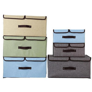 Boîte de rangement pliable en coton et lin, rectangulaire, avec couvercle, empilable, organisateur de vêtements, couleur unie, style dortoir, bac à sous-vêtements - Product Image 1