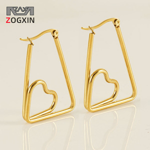Heart Shape Hoop Earrings Gold Plated Geometric Design For Women Fashion Jewelry - Product Image 2