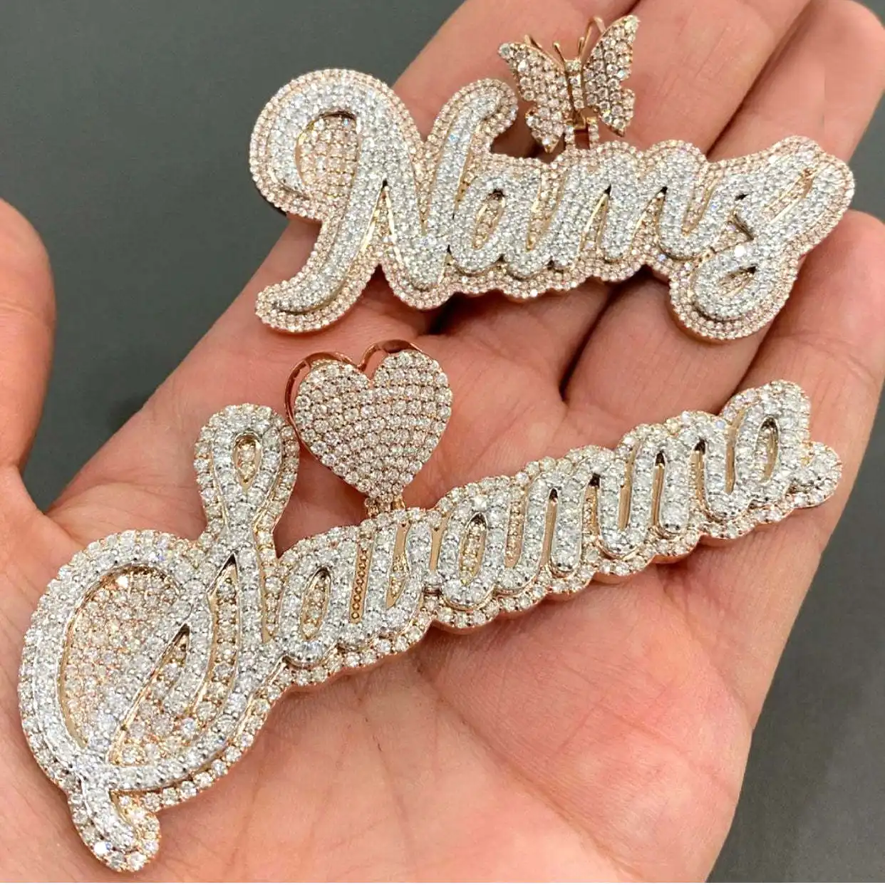Jewelry 18k Diamond iced out initial gold charm hip hop bling custom made 3d letter vvs moissanite letter pendant
