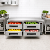 Table de préparation réfrigérée professionnelle à 4 tiroirs, réfrigérateur sous comptoir, plan de travail sur roulettes pour cuisine de restaurant