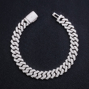 Hip-hop Rap Style Cuban Link <b>Bracelet</b> Chain 925 Sterling <b>Silver</b> Moissanite Diamond 12mm 2 Row Stones Twinkle Necklace Jewelry - Product Image 1
