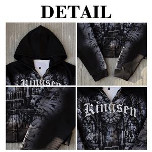 เสื้อฮู้ดดี้โอเวอร์ไซส์ทรงหลวม แบรนด์ OEM สตรีทแวร์ ลายพิมพ์ DTG แบบย้อมสีเอซิด ลุคดิสเทรส ไหล่ตก สำหรับผู้ชาย คอลเลคชั่นฤดูใบไม้ร่วง - Product Image 6