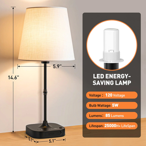 <b>Bedside</b> Table <b>Lamp</b> for Bedroom,Dimmable <b>Touch</b> Table <b>Lamp</b> with USB Port,Rechargeable Desk <b>lamp</b> with Fabric Shade for Living Room - Product Image 2
