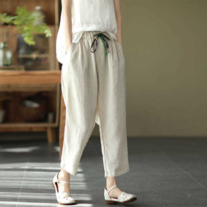 Women's Cotton Linen Harem Pants Elastic Waist Loose Fit Casual Breathable Purple Khaki Linen 2025 Summer New Style - Product Image 4