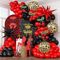Ensemble de ballons rétro imprimé léopard rouge et noir, avec ballons cerise, pour une décoration de fête d'anniversaire cool – Vente chaude