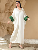 Robes amples géométriques musulmanes pour femmes, manches chauve-souris, col rond, vêtements décontractés, vêtements du Moyen-Orient, Abaya, Caftan