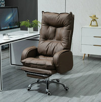 Chaise de bureau ergonomique en cuir inclinable, réglable en hauteur, avec accoudoirs fixes, design minimaliste moderne, pour usage au bureau ou à domicile