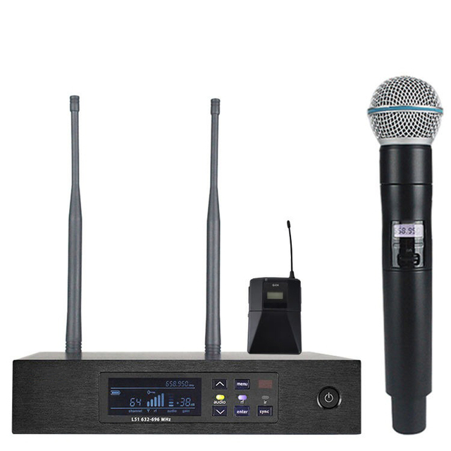 Professional QLXD24 Vocal Mic QLXD4 Dual Channel for Stage Handheld BETA58 Mic BETA87 Bodypack Headset QLXD4 Wireless Microphone