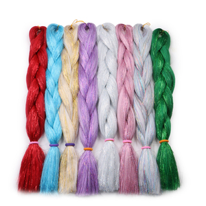 Precio al por mayor: Cabello sintético liso de 24 pulgadas con brillo, fibra de alta temperatura, trenza jumbo suave con purpurina para trenzar. - Product Image 6