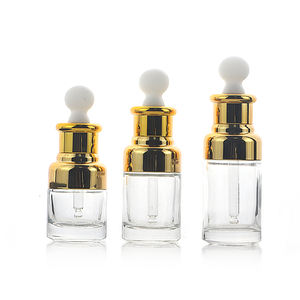 زجاجة زجاجية شفافة فاخرة ذهبية من الأعلى 20 ، 30 ، 50 ، وزجاجة دفع بزر قطارة مع زجاجة ماصات قطارة - Product Image 3