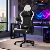 Chaise de jeu professionnelle Drift Gaming en cuir noir/blanc, accoudoirs réglables 2D, vérin à gaz 2 positions, pivotante, design moderne papillon, métal