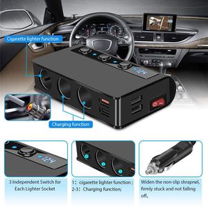 Adaptador de encendedor de cigarrillos para <span class=keywords><strong>coche</strong></span>, divisor QC3.0, cargador rápido USB, 4 puertos con voltímetro, 12-24V, accesorios para automóvil, 180W - Product Image 2