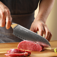 Couteau Santoku 7 pouces, acier Damas 67 couches, cœur VG10, ultra-affûté, couteau de cuisine japonais avec manche en bois Pakka, couteau de chef