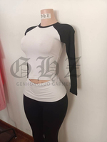 Ensemble deux pièces pour femme : T-shirt basique en jersey de coton personnalisé style Y2K et pantalon évasé contrastant à manches raglan