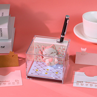 Porte-stylo Chat sauteur 2027, Bloc de papier, Bloc-notes empilable, Calendrier de table lumineux, Chat câlin, Artisanat en papier superposé, Cadeau fantaisie