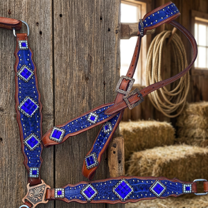 Ensemble d'équipement équestre Blue Croc Crystal Horse Tack, léger, en cuir véritable, selle western en cuir naturel souple, selle anglaise pour l'équitation - Product Image 2