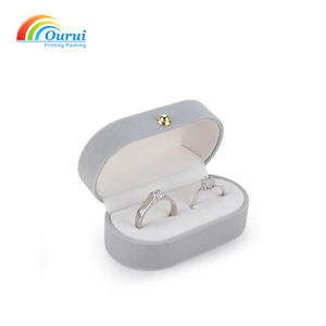 Caja de terciopelo personalizada de fábrica con doble ranura para anillos, en varios colores, empaque de lujo para anillos de boda/compromiso para parejas - Product Image 3