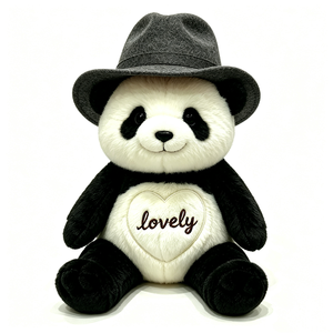 Customized Black <b>Baseball</b> <b>Cap</b> Panda Plush Toy, Snap back Hat Panda Stuffed Animal, Lovely Embroidered Heart Panda Plush - Product Image 3