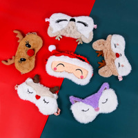 Masque pour les yeux en peluche de polyester respirant, motif dessin animé (Père Noël, renne, renard, animal) anti-lumière, vente en gros fabricant, sans marque