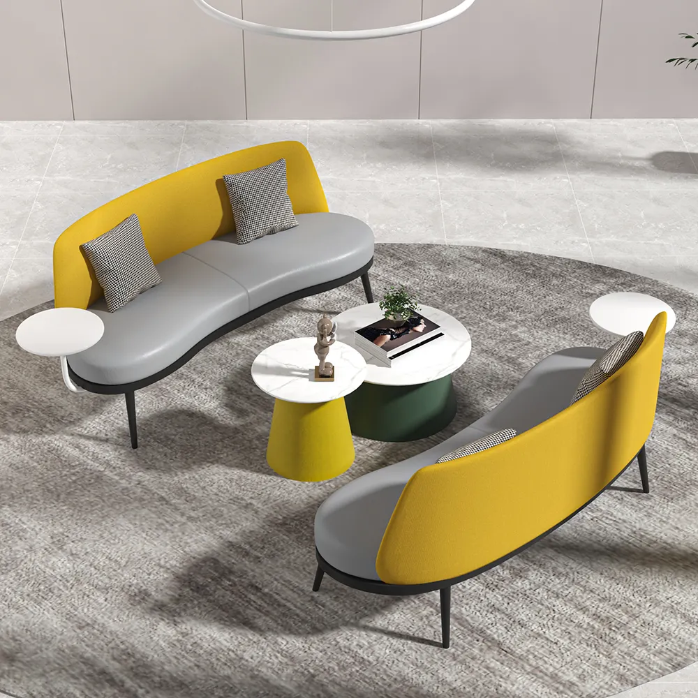 Sofa kecil kulit abu-abu, unit kecil desain modern set mewah ruang tamu sofa ruang santai