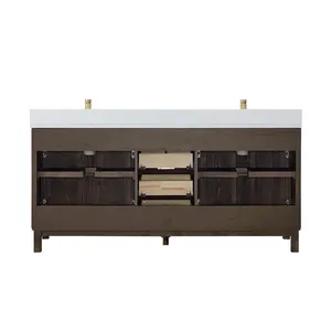 Fabbrica del Vietnam all'ingrosso moderno classico in legno massello per il <span class=keywords><strong>bagno</strong></span> <span class=keywords><strong>mobile</strong></span> lavabo doppio lavello MDF compensato melamina Board per Hotel - Product Image 5
