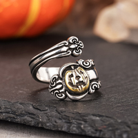 CAOSHI Bagues ouvertes réglables style vintage d'inspiration sombre, plaquées couleur argent antique/doré, motif citrouille, bijoux de fête pour femmes et hommes, Halloween