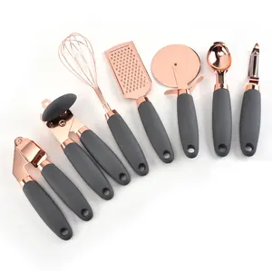 Utensilios de cocina de acero inoxidable con recubrimiento de cobre dorado, utensilios de cocina con tacto suave, 7 piezas, nuevo