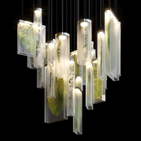 Lustres suspendus en verre LED de grande taille, design moderne et luxueux en forme de feuille, pour hall d'hôtel, villa, grand projet