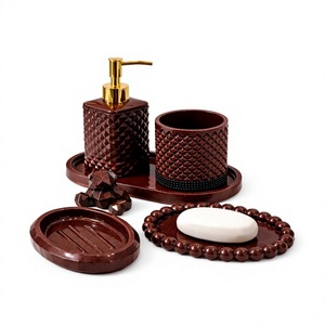 Affordable <b>Wooden</b> Bathroom Set with Soap Dispenser <b>Toothbrush</b> Cup and Soap Dish for Everyday Family Bathroom Use - Product Image 1
