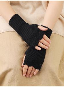 Mitaines chaudes d'hiver pour femmes, en laine mérinos et cachemire 100%, tricotées côtelées, rouges et noires, sans doigts, pour l'extérieur - Product Image 4