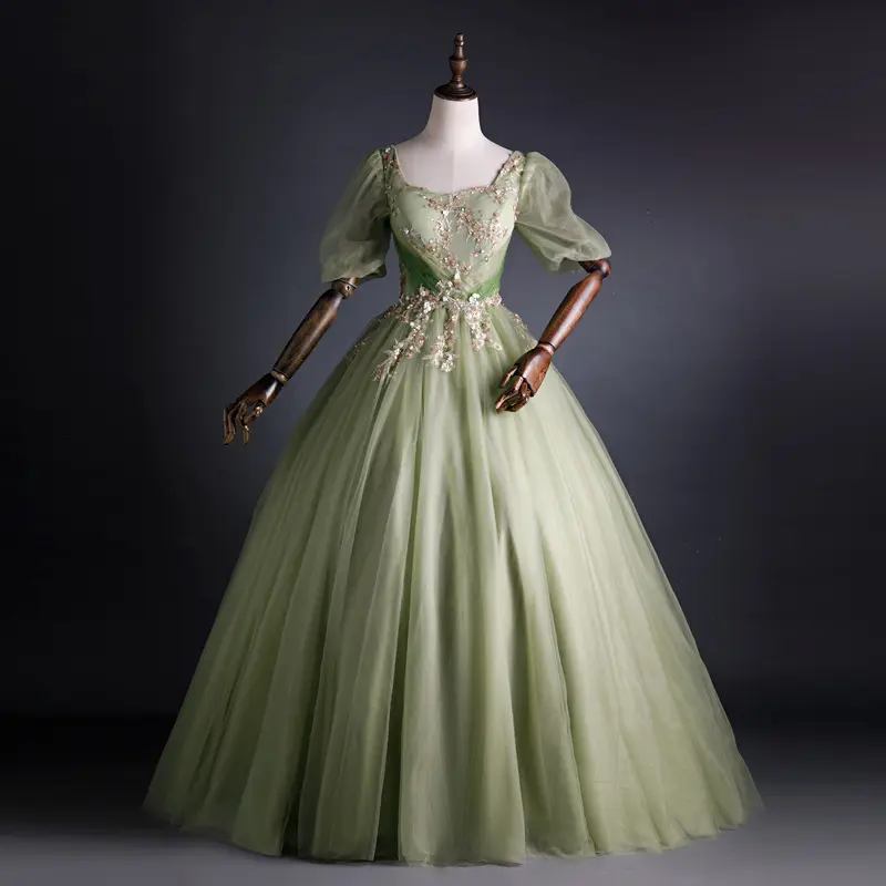 Long Party Wear Puff Ball Gown Formal Evening Green Prom Dress