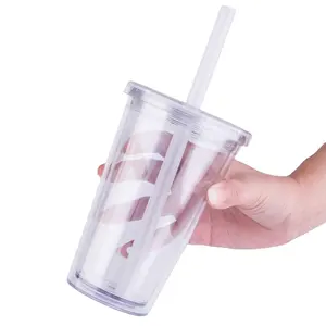 Großhandel BPA frei Kunststoff klar Becher doppelwandig 17oz Kunststoff wieder verwendbare Bubble Tea Tassen