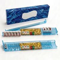 Rangée de tuiles de mahjong en acrylique transparente à effet de sable, support portable pour jeu de table, livrée avec boîte cadeau colorée