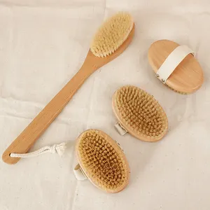 Natural Bath Brush with Beech Wood Handle Dry Exfoliating Body Brush for for Massage and Cleaning