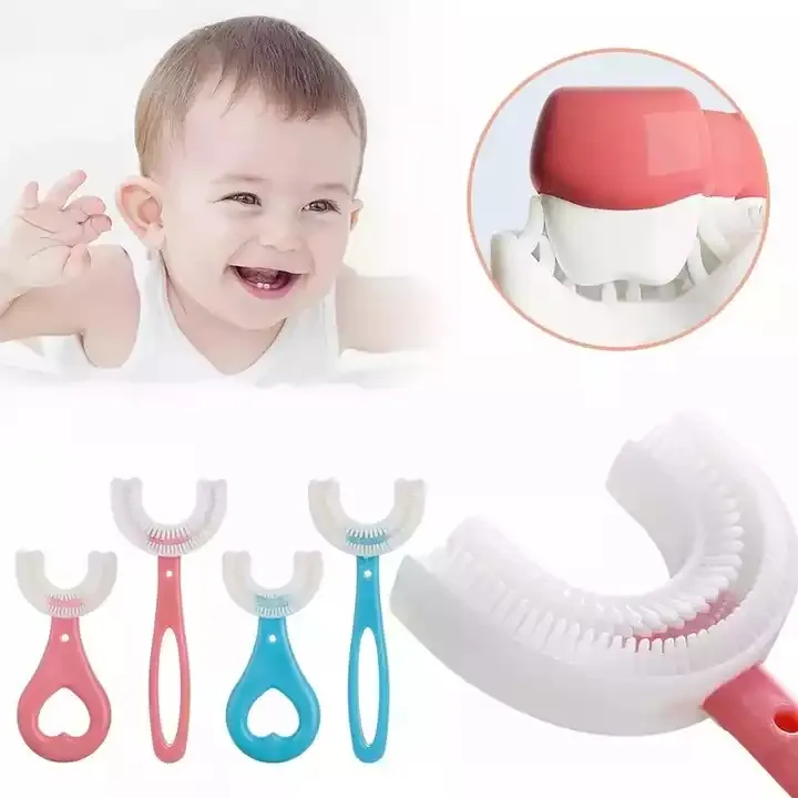 فرشاة أسنان للأطفال, فرشاة أسنان للأطفال 360 درجة متينة من السيليكون لتدريب الأطفال على شكل حرف U