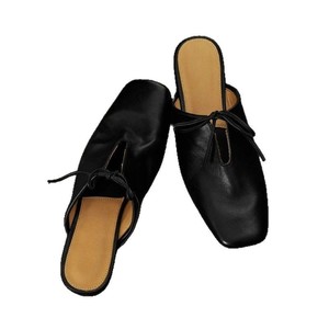 Summer New Solid Color Square Toe Mule Slippers For Women <b>Bow</b> Tie Closed Toe Slip On Versatile Flat Slides - Product Image 1