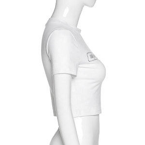 Maßgeschneidertes Damen Slim Fit Crop Top mit Strass-Diamant-Kristall-Logo Umweltfreundlich Bedrucktes 3D-Karomuster Sexy Crop-Shirt für den Sommer - Product Image 6