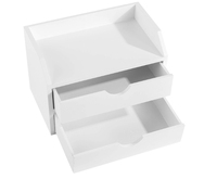 Articles promotionnels : Organisateur de bureau en bois blanc classique rectangulaire avec 2 tiroirs, mini étagère de rangement mignonne, portable et étanche pour table.