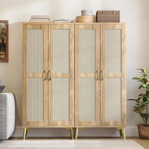 Modern Yüksek Masif Ahşap Yatak Odası Depolama Dolabı, MDF Kapılı ve Ayarlanabilir Raflı, 57 inç Derinlikte Oturma Odası İçin Yer Dolabı - Product Image 4