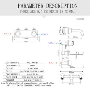 Grifo de lavabo de pared con 2 manijas, válvula de cerámica, instalación amplia para lavabo de baño - Product Image 2