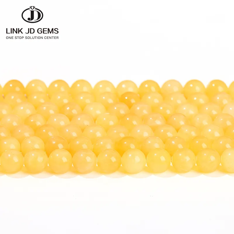 JD GEMS Großhandel halbweicher Naturedelstein lose Perlen 6 mm 8 mm 5 A natürliche gelbe Jade Perlen zur Schmuckherstellung