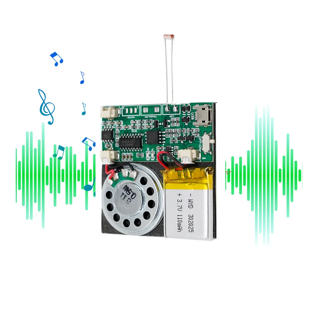 Fabriek Direct Licht Sensor Geactiveerd Usb Programmeerbare Geluidsmodule Opname Muziek Chip Pcb Speaker Voor Wenskaarten
