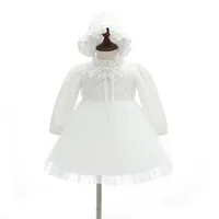 卸売長袖ベビードレスバプテスマ服レースの女の子1歳の誕生日の衣装新しい生まれたドレス