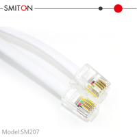 Cable de Extensión Telefónica Modular Recto de 7 Pies, 4 Conectores RJ9 4P4C, Plateado y Cobre, para Interiores