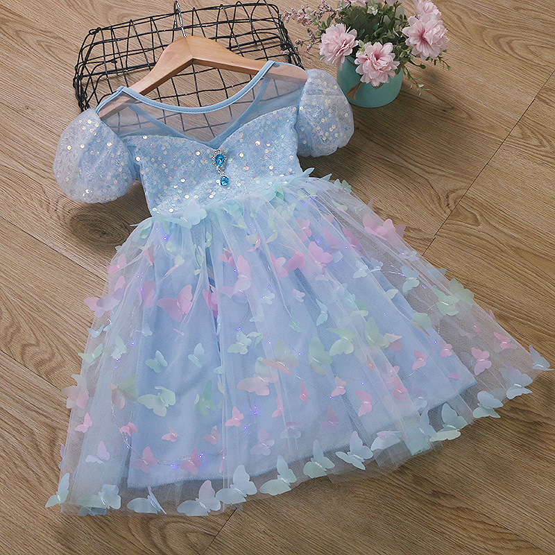 short sleeve/blue princess dress butterfly gem