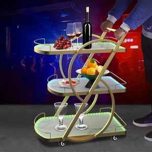 รถเข็นทองเหลือง SQXLXDD พร้อมไฟ LED, รถเข็นบริการครัวสำหรับครอบครัว, รถเข็นเก็บของ 3 ชั้นแบบโมเดิร์นปรับแต่งได้ - Product Image 1