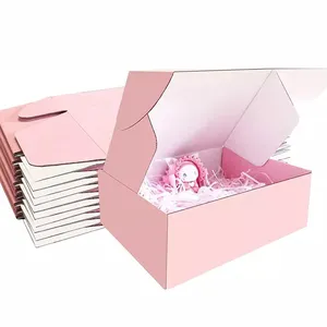 Benutzer definiertes Logo Rosa kleine Wellpappe Versand karton Karton Mailer Boxen für kosmetische Verpackung Geschenk Perücke Boxen